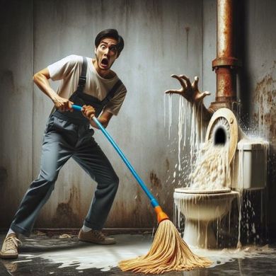 Janitor dealing with overflowing toilet: Janitorial Contractors need cheap liability insurance