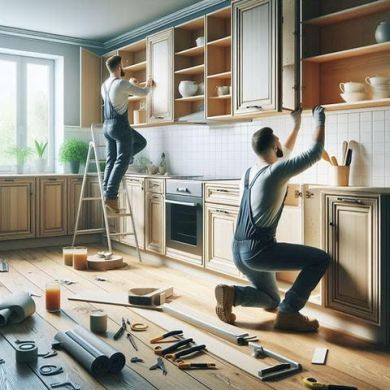 Men working on a kitchen renovation. Don’t be caught without liability coverage.