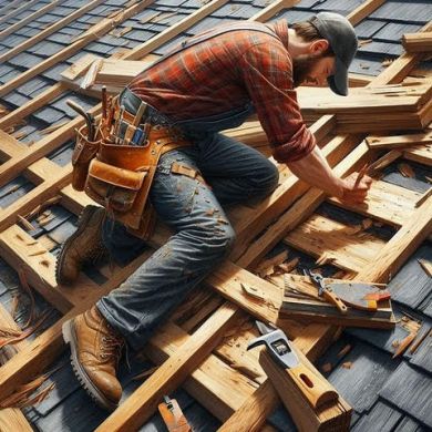 Roofer working on complicated job - Roofers need affordable liability coverage
