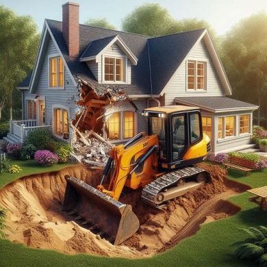 Excavator damages home. Don’t be caught without liability coverage.