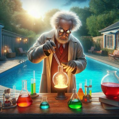 Mad scientist tests pool chemistry: Pool Contractors need to protect themselves with liability coverage