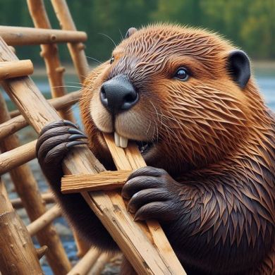 Beaver munching on wooden scaffolding. All contractors need affordable liability coverage.