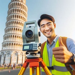 Surveyor at the Leaning Tower of Piza. Surveyors need cheap liability coverage.