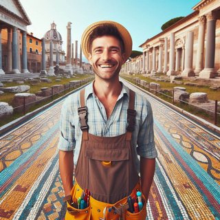 Smiling contractor with ornate tile work. Get cheap liability coverage here.