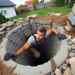 Contractor climbing out of well. He needs cheap liability coverage.