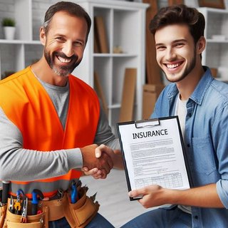 Contractor with liability insurance and satisfied customer. Get your cheap liability coverage here.