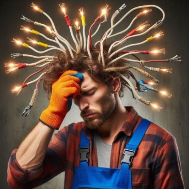 Electrician with wires for hair - If you are an electrician, you need affordable liability insurance